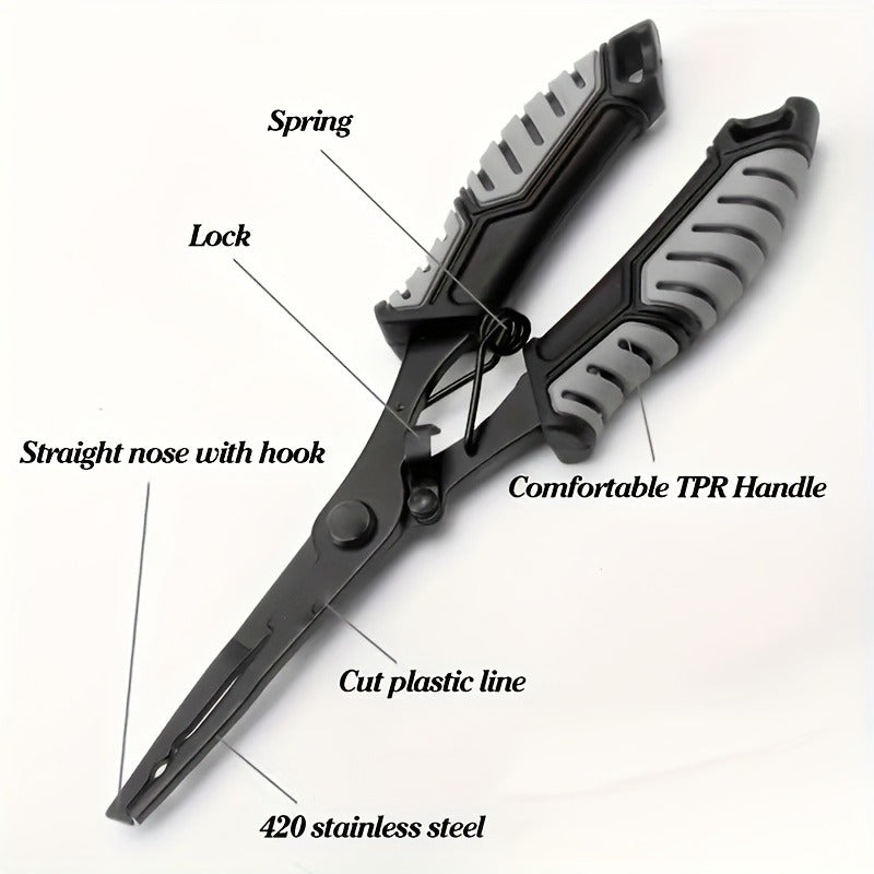 Fishing Pliers Fish Gripper Combo Set 2pcs Stainless Steel Hook Remover Line Cutter with TPR Non-Slip Handle Spring-Loaded Lock