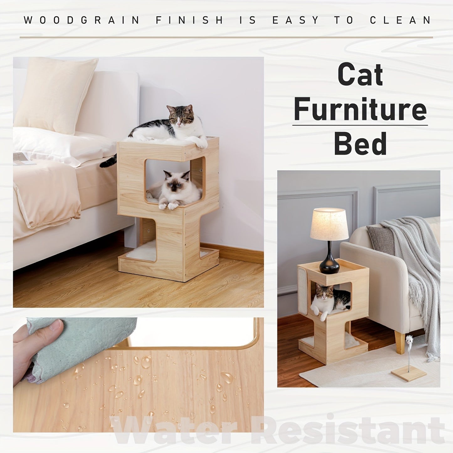 Cat Tree Small Modern 23.6" Wood Cat Tower Furniture with Scratching Pad Removable Soft Mats & Free Cat Toy for Indoor Kittens