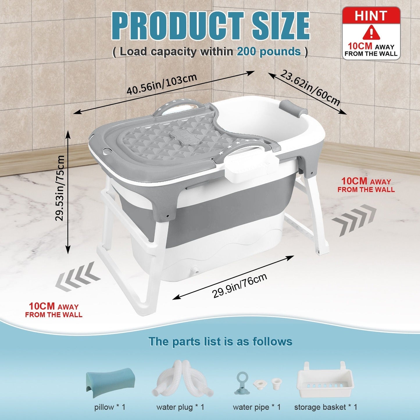 Portable Bathtub for Adults with Insulation Cover & Drainage Pipe, Foldable Hot Tub for Indoor Outdoor Sauna