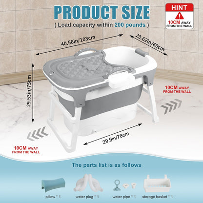 Portable Bathtub for Adults with Insulation Cover & Drainage Pipe, Foldable Hot Tub for Indoor Outdoor Sauna