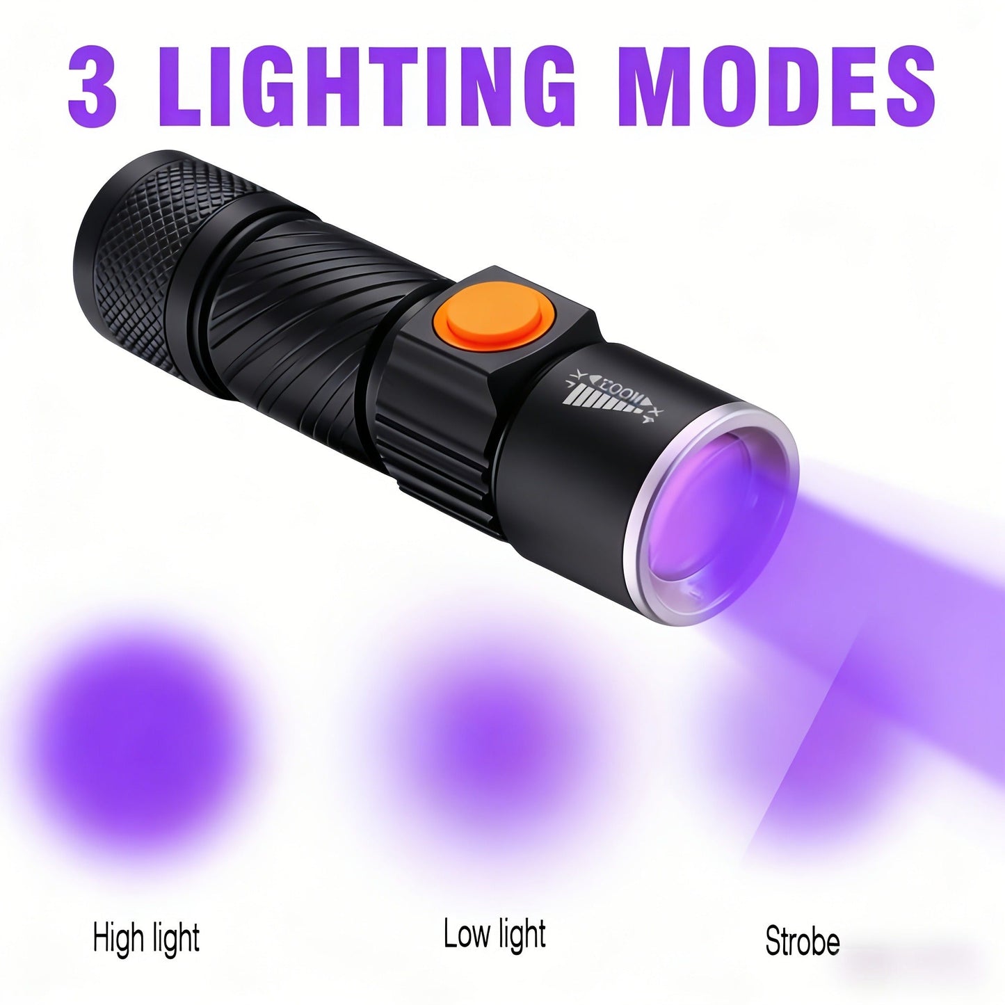 UV Flashlight Black Light 395nm USB Rechargeable - Ultraviolet Torch with 3 Modes for Pet Stain Detection