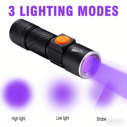 UV Flashlight Black Light 395nm USB Rechargeable - Ultraviolet Torch with 3 Modes for Pet Stain Detection