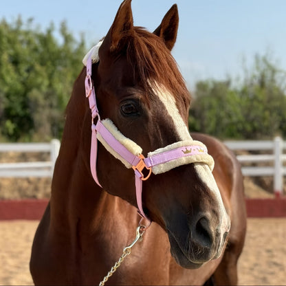 Horse Halter with Detachable Faux Fur Band & Glossy Buckle – Adjustable Head Collar for Horses, Available in 15 Colors & 3 Sizes FULL COB
