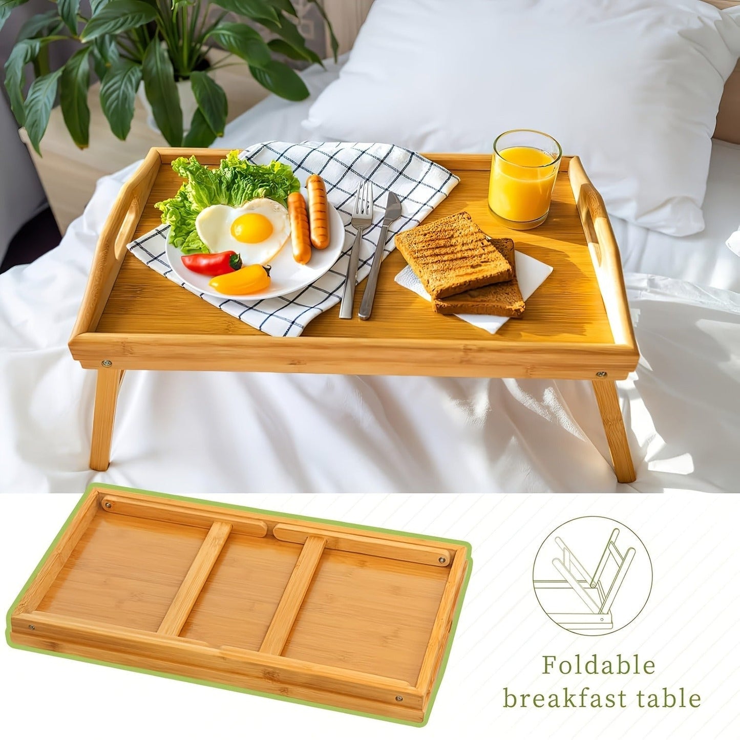Bamboo Bed Tray with Folding Legs Large 19.5x12 Inch Lap Desk for Breakfast Sofa Laptop Reading Drawing Snack Tray Eco Friendly Foldable