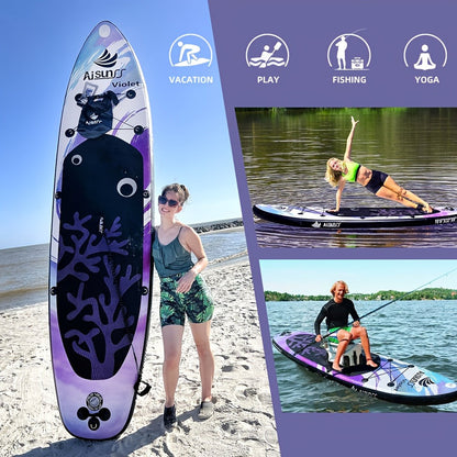10.6-Foot Purple Inflatable Paddle Board Kit with Adjustable Paddle, Pump, Carry Bag and Water Bag