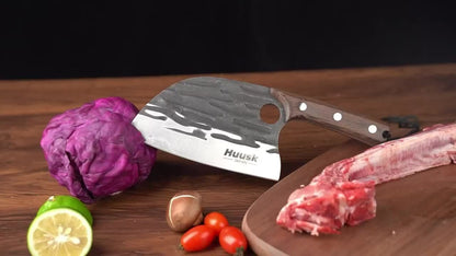 Meat Cleaver Hand Forged Serbian Chef Knife – High Carbon Steel Butcher Knife Full Tang with Leather Sheath | Razor Sharp Chopping Cleaver