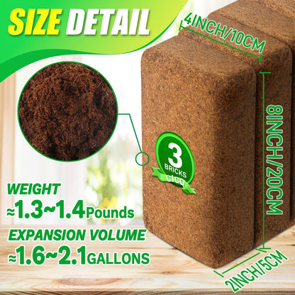 Coco Coir Bricks for Plants 1.32 LB Each Low EC pH Balanced