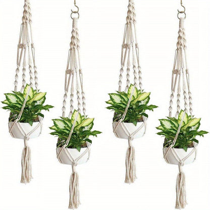 Macrame Hanging Planter Set of 4 Boho Rope Basket Plant Pot Holder for Indoor Outdoor – Decorative Hanging Organizer Net for Bedroom Living