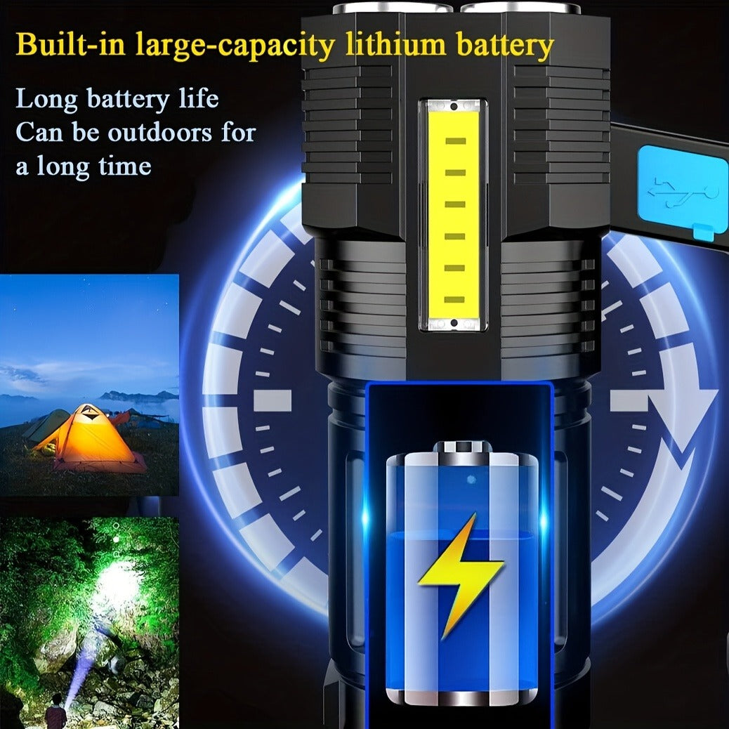 Flashlight 6-Pack Rechargeable Hand Torch Set with Main Beam, COB Side Light and Power Display