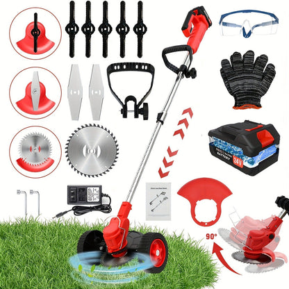 Weed Wacker Cordless 24V Brush Cutter, Electric String Trimmer with 2 Batteries & Charger, 3 Blade Types