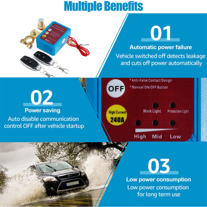 Battery Disconnect Switch Remote 12V 24V 240A – Wireless Kill Switch Auto Cut-Off Magnetic Relay, Anti-Drain Anti-Theft for Car Truck RV ATV