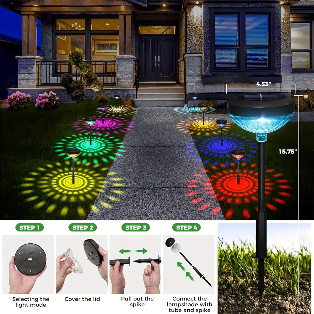 Solar Outdoor Lights 6-Pack IP44 Landscape Stakes with Light Sensor and Color/Warm White Mode