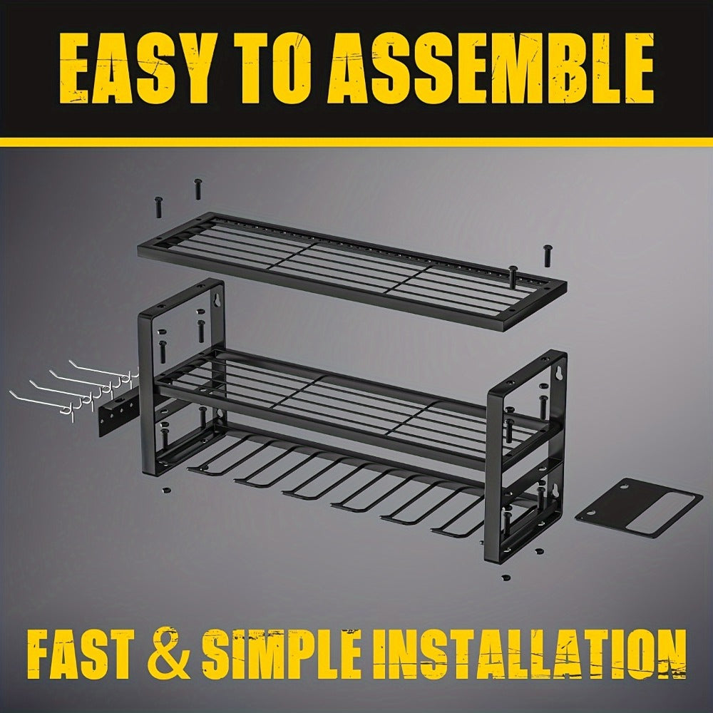 Wall Mounted Power Tool Organizer Rack, Metal Drill Holder with 2/3/4 Layer Floating Shelf, Garage Tool Storage for Cordless Drills
