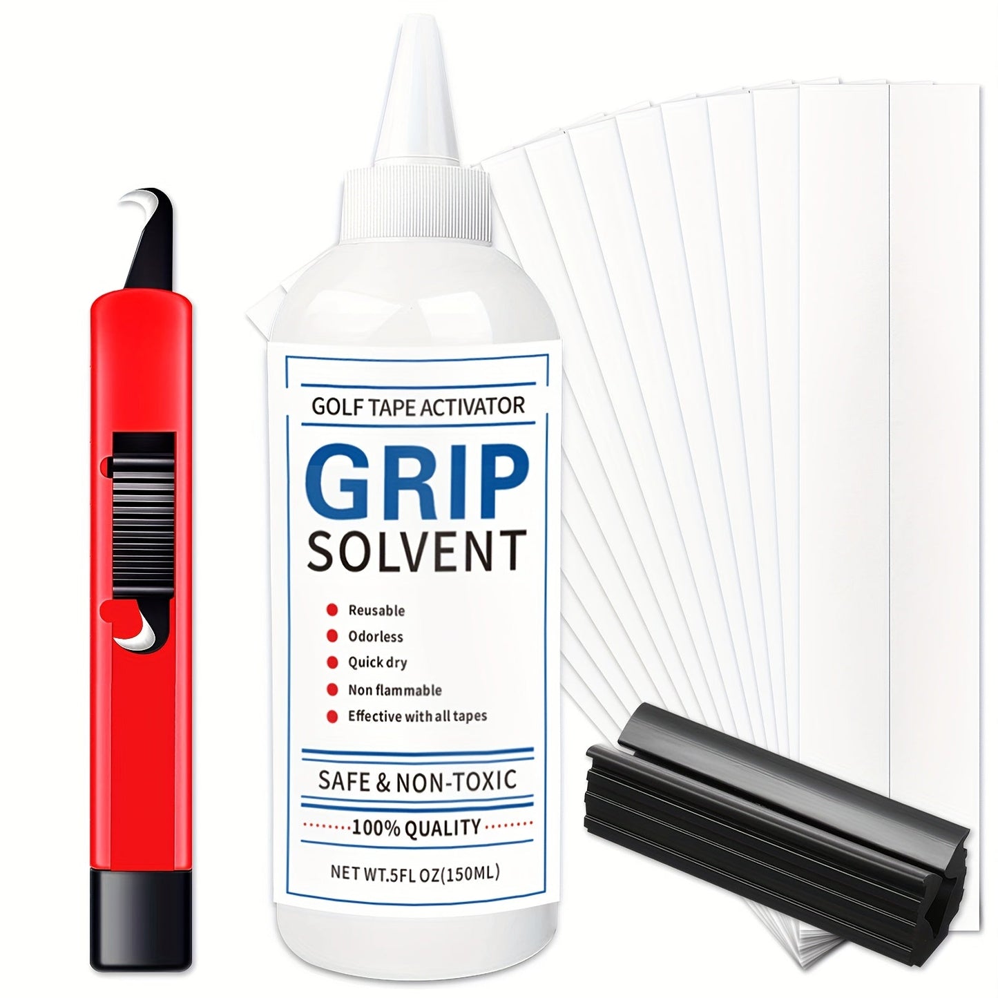 Golf Grip Regripping Kit 4 Sets with Hook Blades Grip Tape Strips Grip Solvent 8oz Rubber Vise Clamp Complete Golf Club Grip Installation
