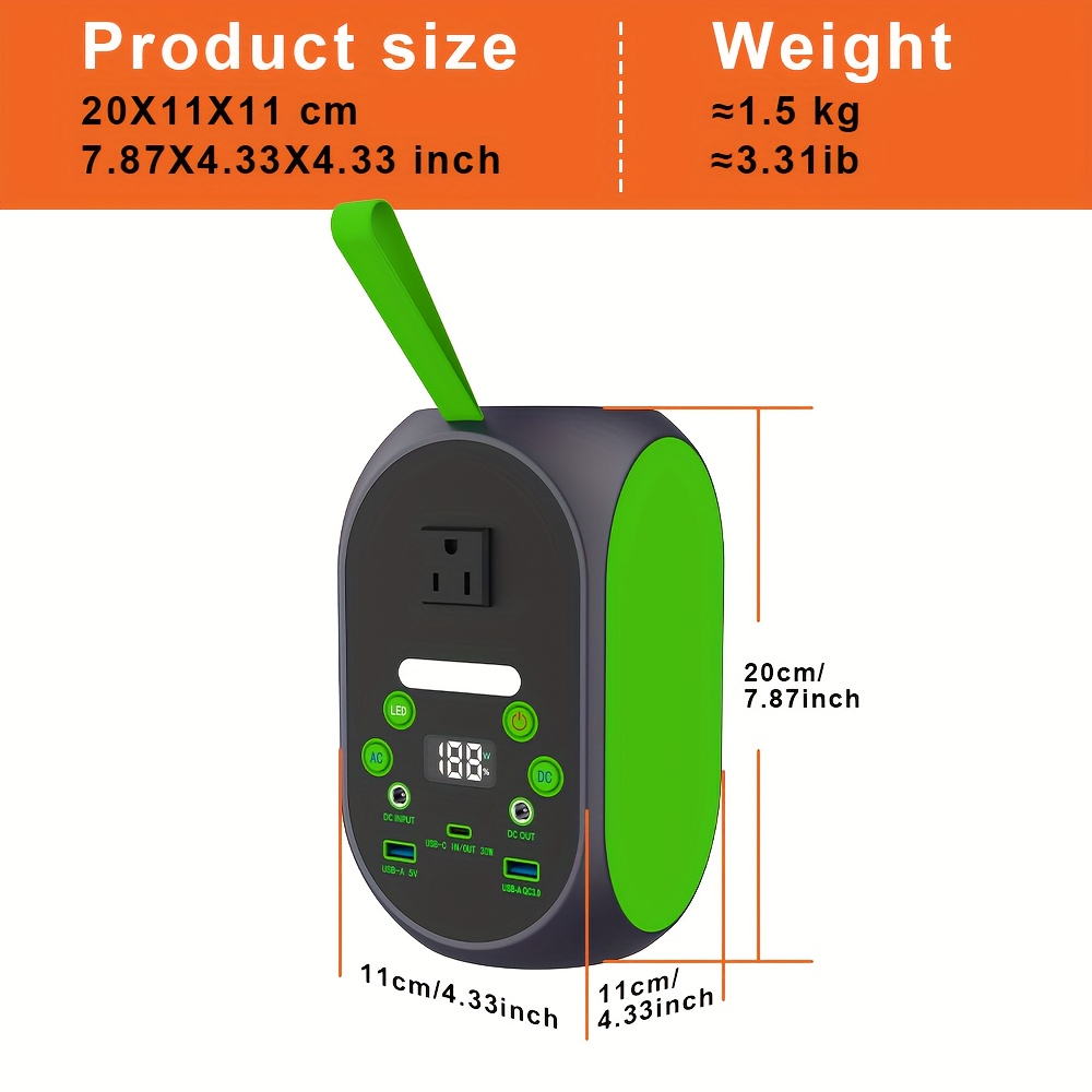 Portable Power Station 99.84Wh 120W LiFePO4 Unit with AC, DC, USB-C, USB-A and Four Light Modes