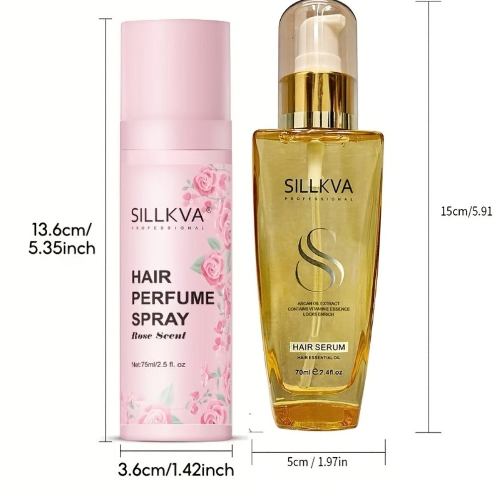 Argan Hair Oil & Rose Scented Spray Set for Women | Moroccan Penetrating Treatment Smooths Frizz Moisturizes Strengthens | Long-Lasting Rose