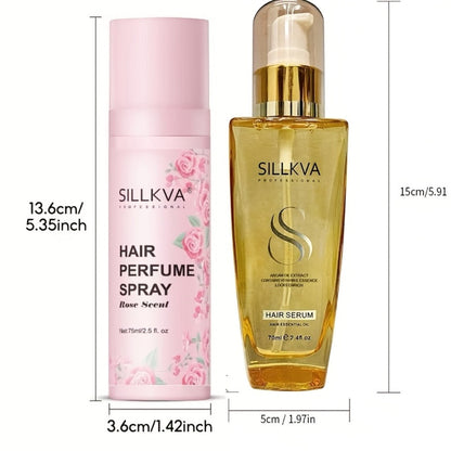 Argan Hair Oil & Rose Scented Spray Set for Women | Moroccan Penetrating Treatment Smooths Frizz Moisturizes Strengthens | Long-Lasting Rose