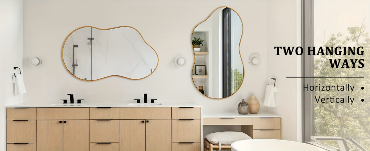 Irregular Asymmetrical Wall Mirror with Gold Frame in 20 x 36, 24 x 36 or 26 x 46 Inch Sizes
