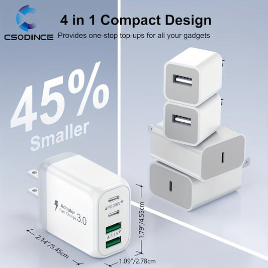 40W 4-Port USB-C Wall Charger 2-Pack PD 3.0 Fast Charging Block Cube for an Everyday Personal Care Routine