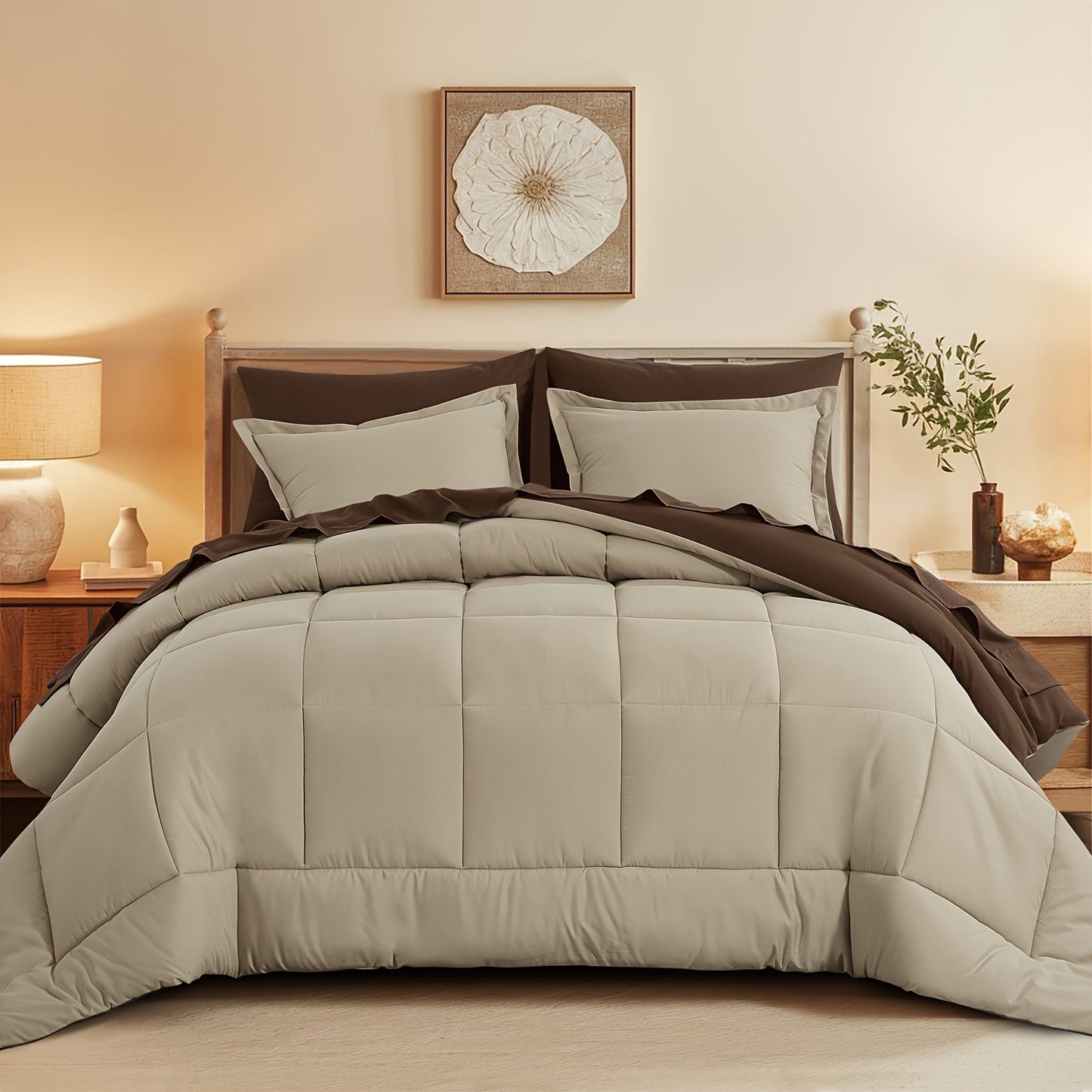 7 Piece Comforter Set Luxury Soft Fluffy Bedding All Season Bed in a Bag with Comforter Fitted Sheet Flat Sheet Pillowcases Hypoallergenic