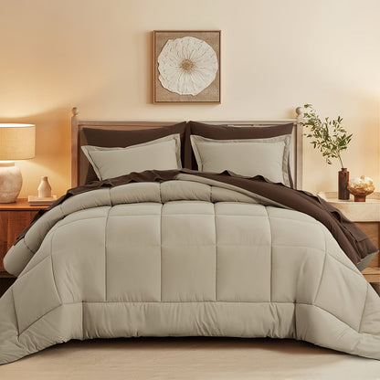 7 Piece Comforter Set Luxury Soft Fluffy Bedding All Season Bed in a Bag with Comforter Fitted Sheet Flat Sheet Pillowcases Hypoallergenic