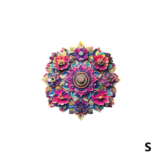 Floral Mandala Wooden Jigsaw Puzzle with Irregular Pieces and S, M and L Options from 5.31 to 11.02 Inches