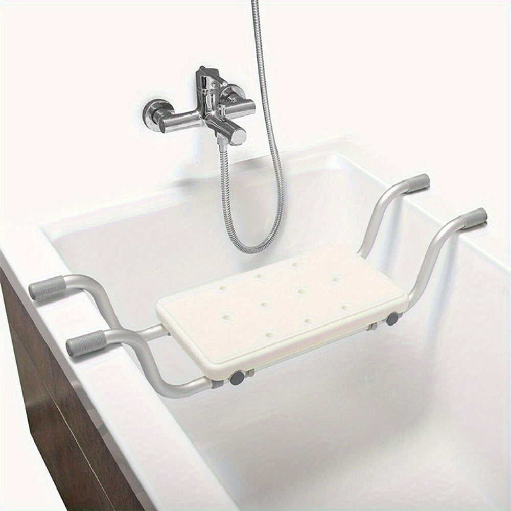 Bath Seat Adjustable Aluminum Shower Chair, Suspended Bathtub Stool with Anti-Slip Handles, Retractable Bath Board for Elderly