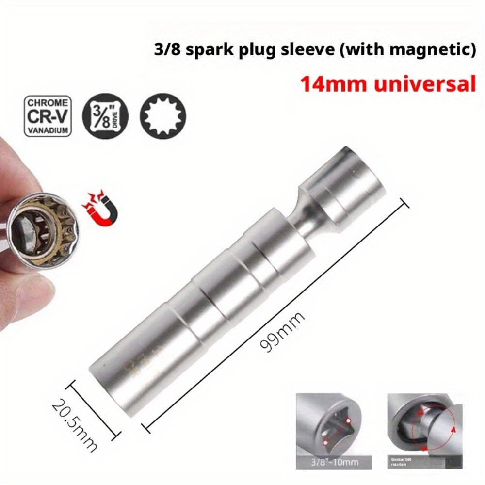 Magnetic Spark Plug Socket Set 14mm 16mm with 3/8" Drive Alloy Steel Ratchet Wrench 2-Piece Universal Spark Plug Removal Tool Kit for Car