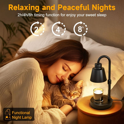 Black Candle Warmer Lamp in One- or Two-Pack Options with Conical Shade, Adjustable Height and Timer Controller
