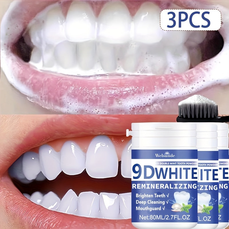 Teeth Whitening Tooth Powder 3-Pack, 9D White Deep Cleaning Dental Powder with Fresh Mint Flavor