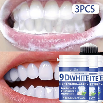 Teeth Whitening Tooth Powder 3-Pack, 9D White Deep Cleaning Dental Powder with Fresh Mint Flavor