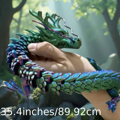 3D Printed Articulated Dragon Figurine 35.4" Giant Poseable Chinese Dragon Collectible Sculpture