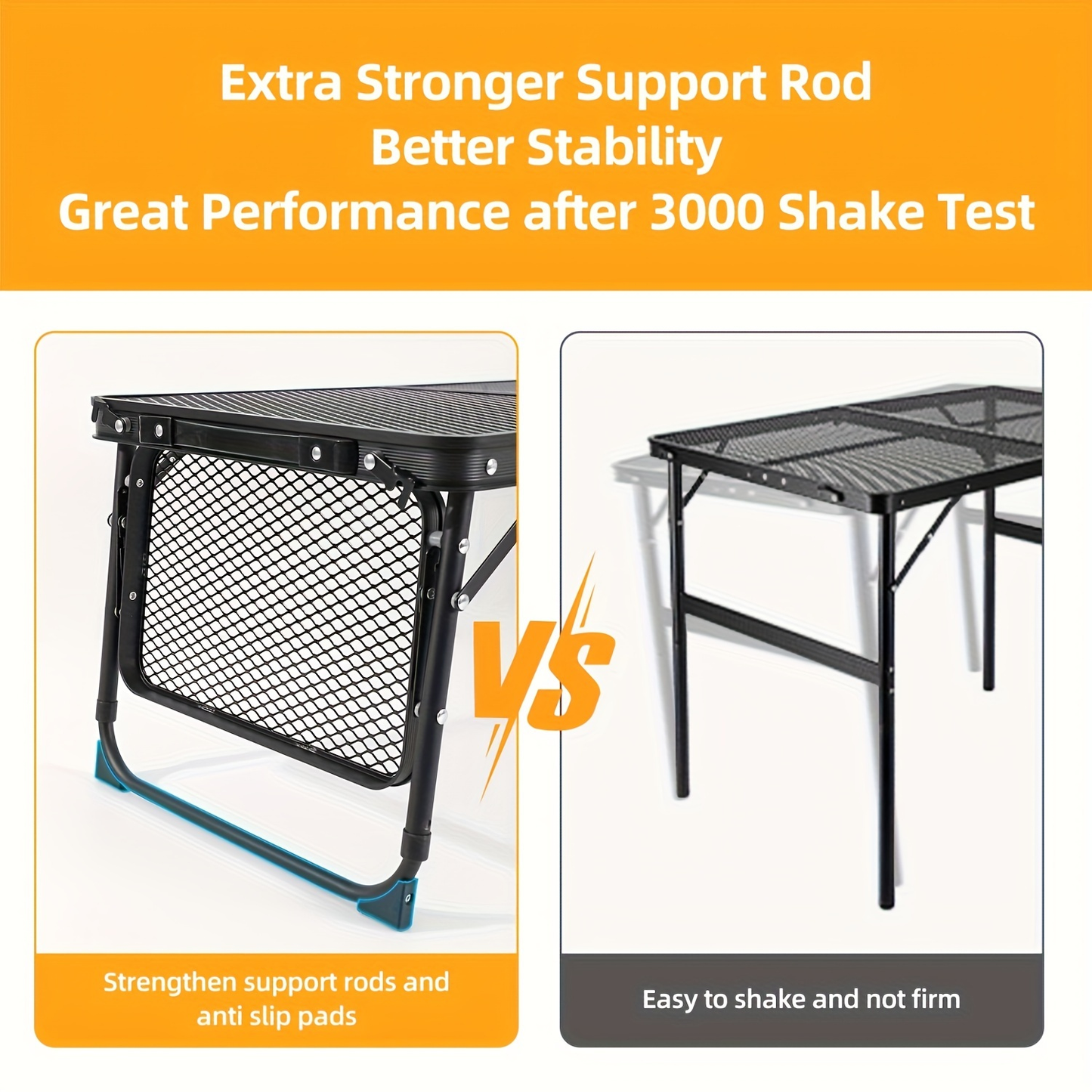 Portable Folding Camping Table with 2 Wingboards & Mesh Top – Height Adjustable Outdoor Grill Side Table for Picnic Barbecue Beach