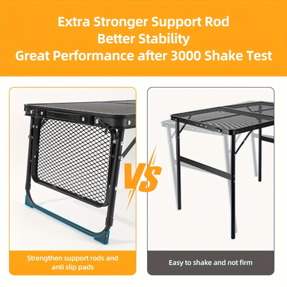 Portable Folding Camping Table with 2 Wingboards & Mesh Top – Height Adjustable Outdoor Grill Side Table for Picnic Barbecue Beach