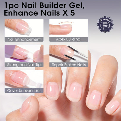 Clear Builder Gel HEMA-Free 5-in-1 2pcs 1.35oz – Nail Extension Strengthener Apex Construction Art Sealing & Repair | Soak-Off UV LED 28+