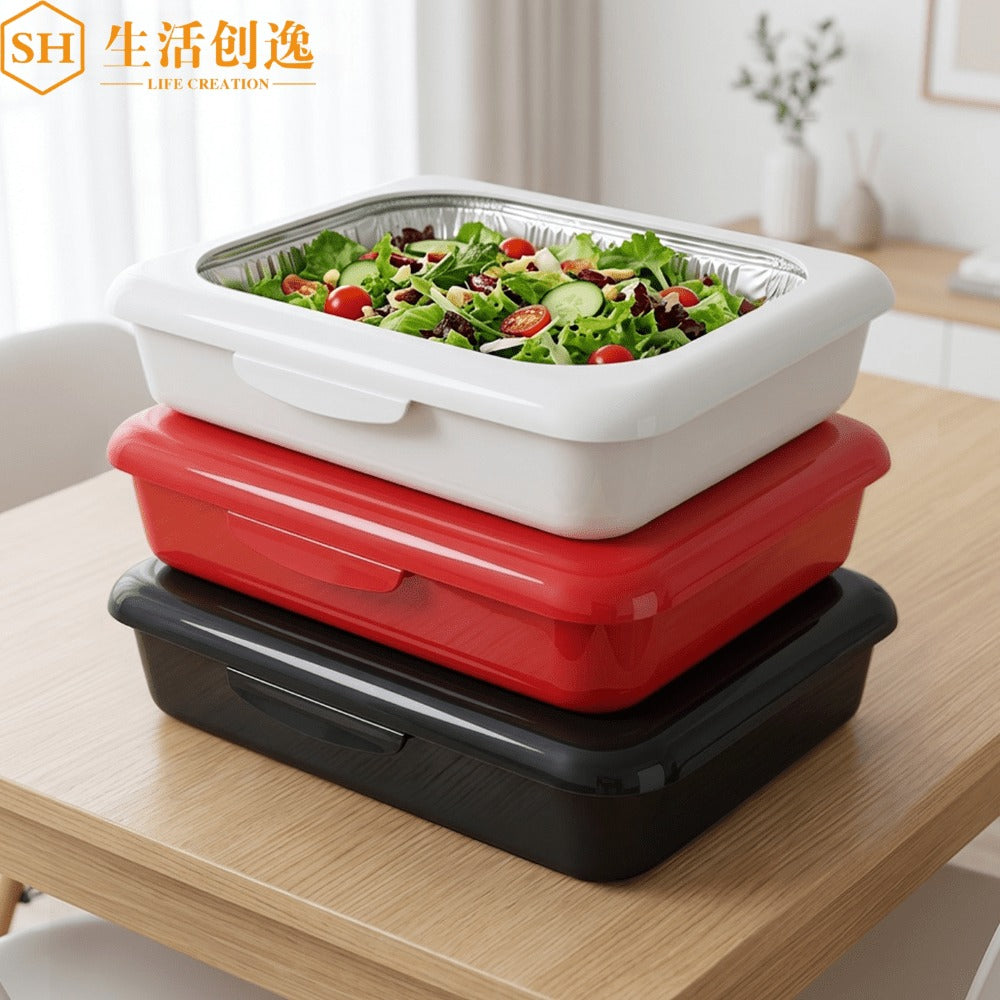 Aluminum Foil Insulated Food Tray Set 2-in-1 Reusable Stand with 2 Disposable Foil Trays for Grilling, Camping and Outdoor Meals