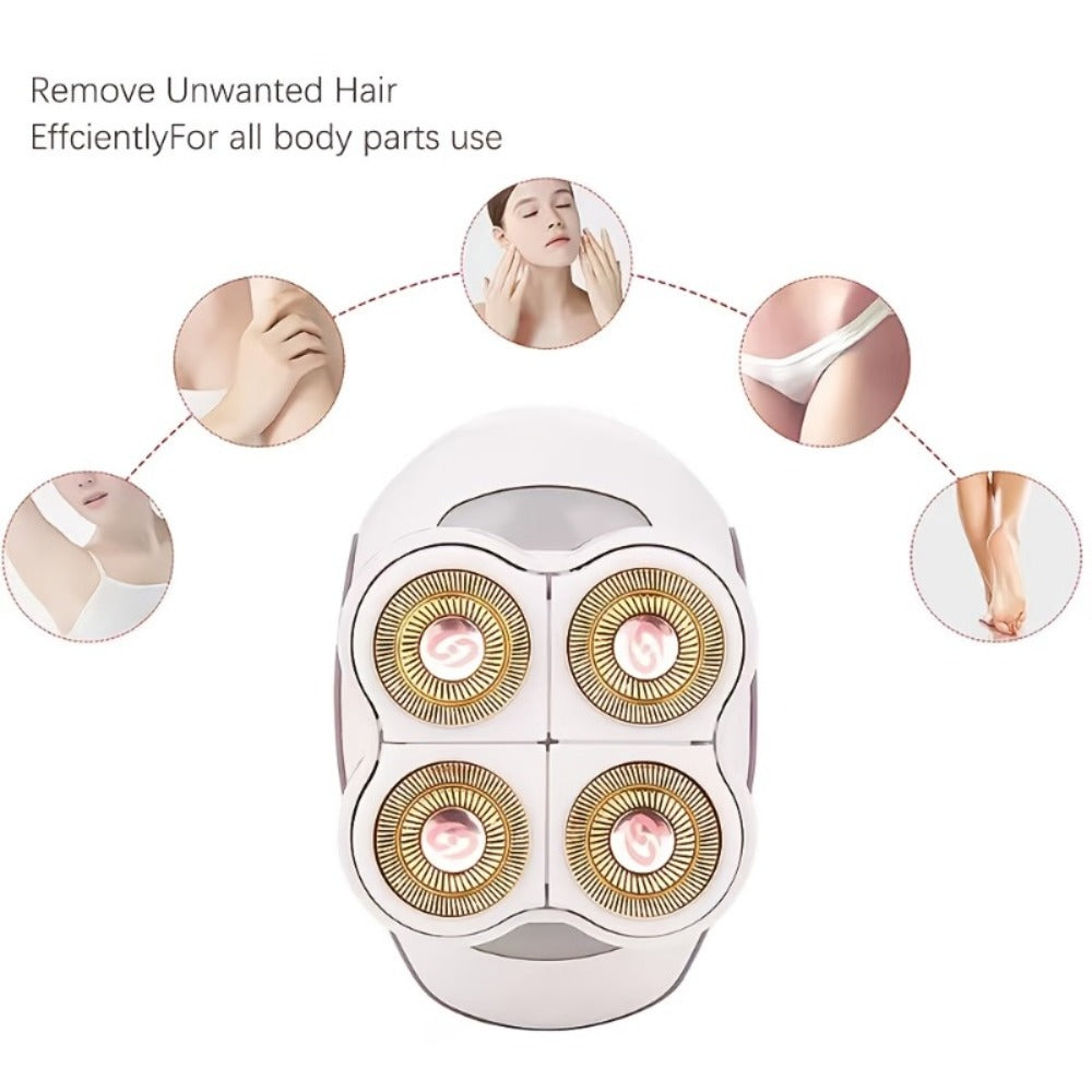 Electric Shaver 4-Head Women’s Rotary Grooming Tool with 360° Movement, USB Charging and Wet/Dry Use