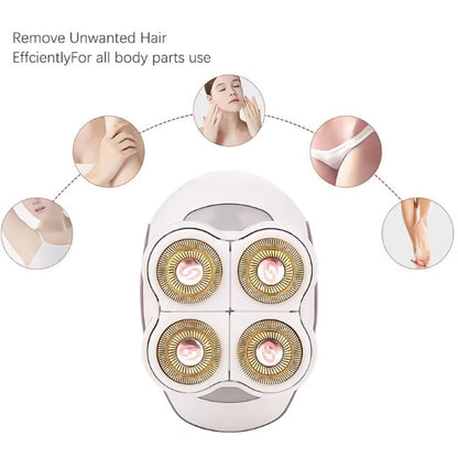 Electric Shaver 4-Head Women’s Rotary Grooming Tool with 360° Movement, USB Charging and Wet/Dry Use