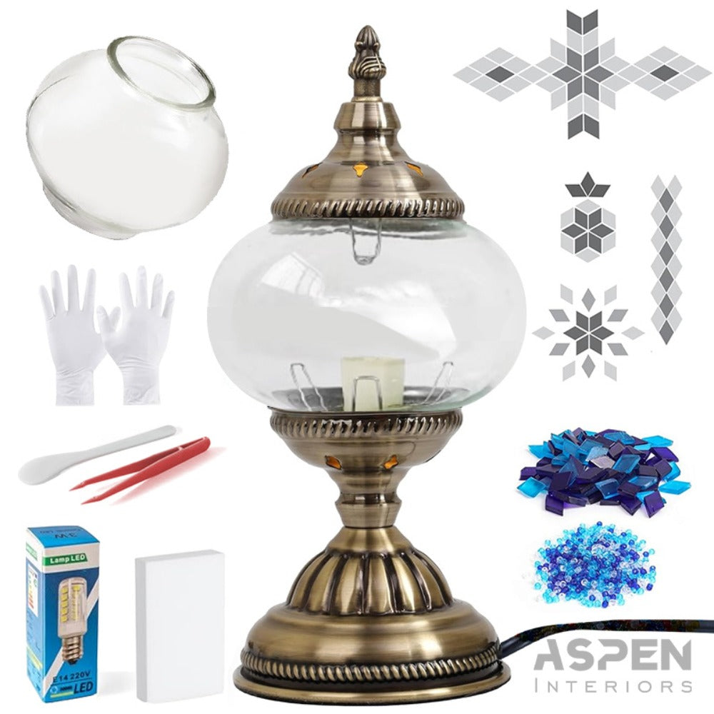 DIY Mosaic Lamp Kit Handmade Glass Table Lamp, Colorful Stained Glass Bedside Night Light with Antique Bronze Base