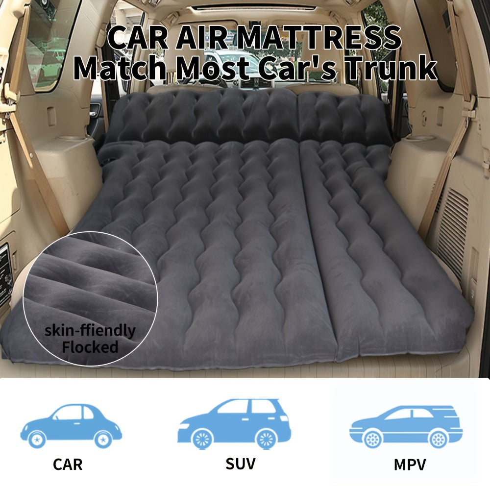 SUV Air Mattress for Camping Inflatable Car Bed with Air Pump 2 Pillows Flocking Surface Portable Sleeping Pad for SUV Backseat Road Trip