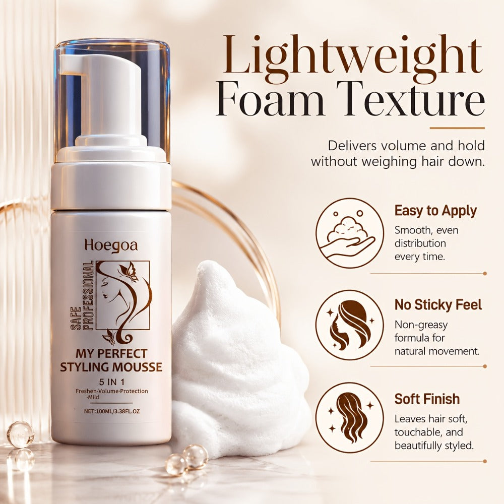 Hair Styling Mousse with Mint Extract & Hyaluronic Acid – Long-Lasting Flexible Hold, Moisturizing Mild Formula, Frizz Control