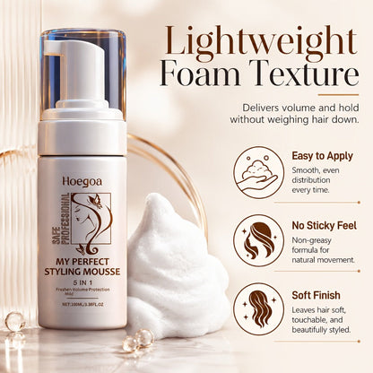 Hair Styling Mousse with Mint Extract & Hyaluronic Acid – Long-Lasting Flexible Hold, Moisturizing Mild Formula, Frizz Control