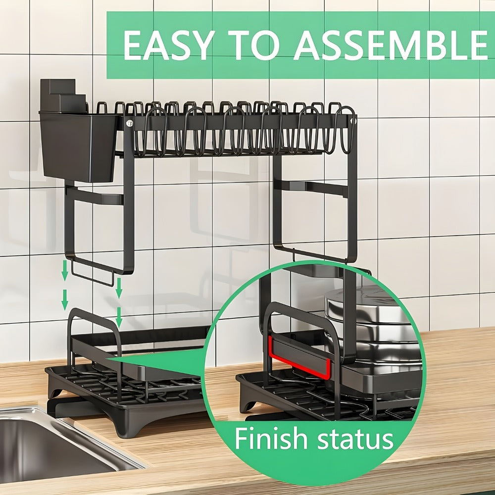 Dish Drying Rack with Drainboard in Gray, White, Black, Single-Layer and Seven-Cup Configurations