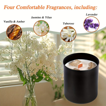Scented Candle Gift Set 4 Candles 44oz with Crystal Stone Accents and 4 Heat-Resistant for Entryways, Bedrooms and Living Spaces