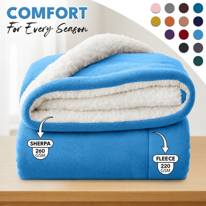Sherpa Flannel Blanket, Double-Layer Ultra Throw for Bed, Sofa & Bedroom Decor, Better Sleep, 14 Colors