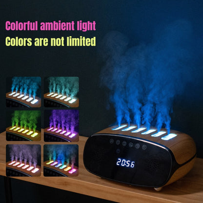 Humidifier with Bluetooth Speaker, LED Alarm Clock, Remote Control and Wood-Grain Desktop Body