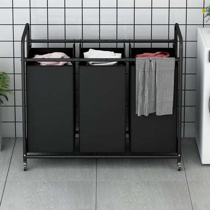 3-Bag Laundry Sorter Cart 63.4 Gallon, Rolling Hamper with Lockable Wheels & Removable Bags