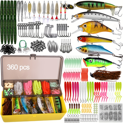 Fishing Lures Tackle Box Kit 52–360pcs – Animated Lures, Crankbaits, Spinnerbaits, Soft Plastic Worms & Topwater Lures for Bass, Trout