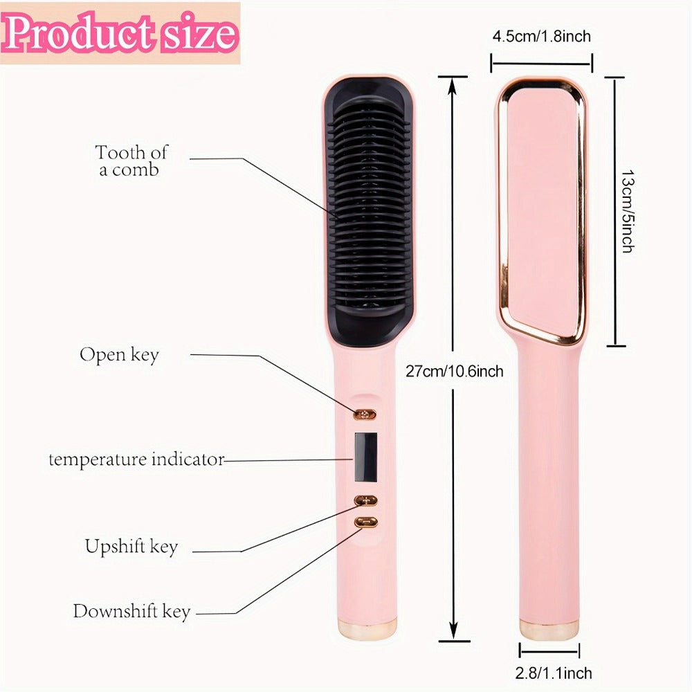 2-in-1 Hair Straightener & Curler LCD Display – 35-Second Fast Heat 4-Speed Temperature Anti-Scald Flat Iron Brush for Women with 2 Hairpins