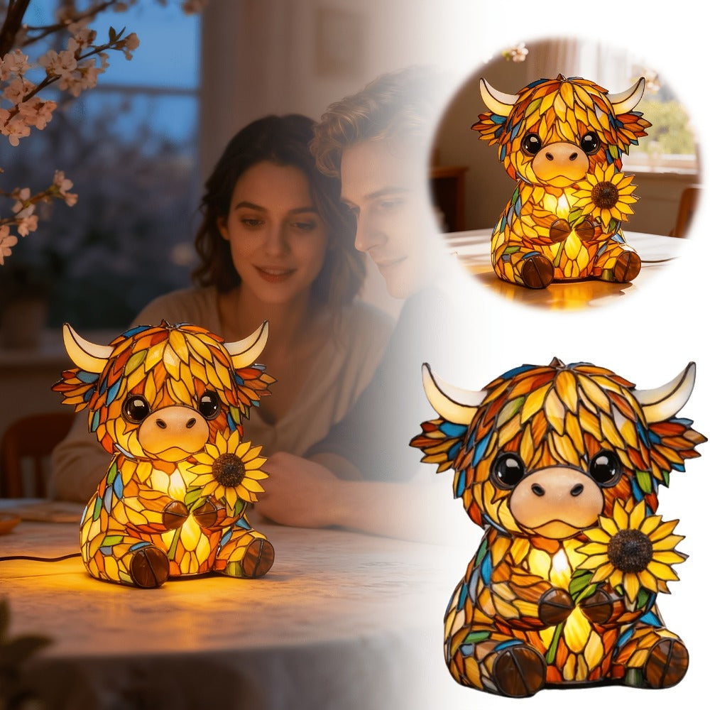 Highland Cow Desk Lamp USB Powered Cute Cow Night Light Handcrafted Sunflower Design Bedroom for Entryways, Bedrooms and Living Spaces